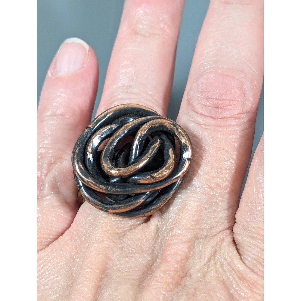 AC Jewelry Creations Copper Knot Cocktail Ring Size 7 Artisan Statement - Picture 6 of 8